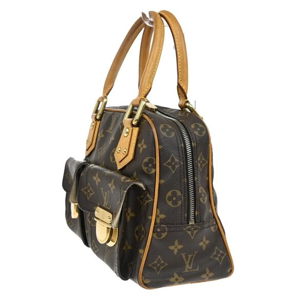 LOUIS VUITTON Manhattan PM Hand Bag Monogram Leather Brown Gold - Picture 2 of 16